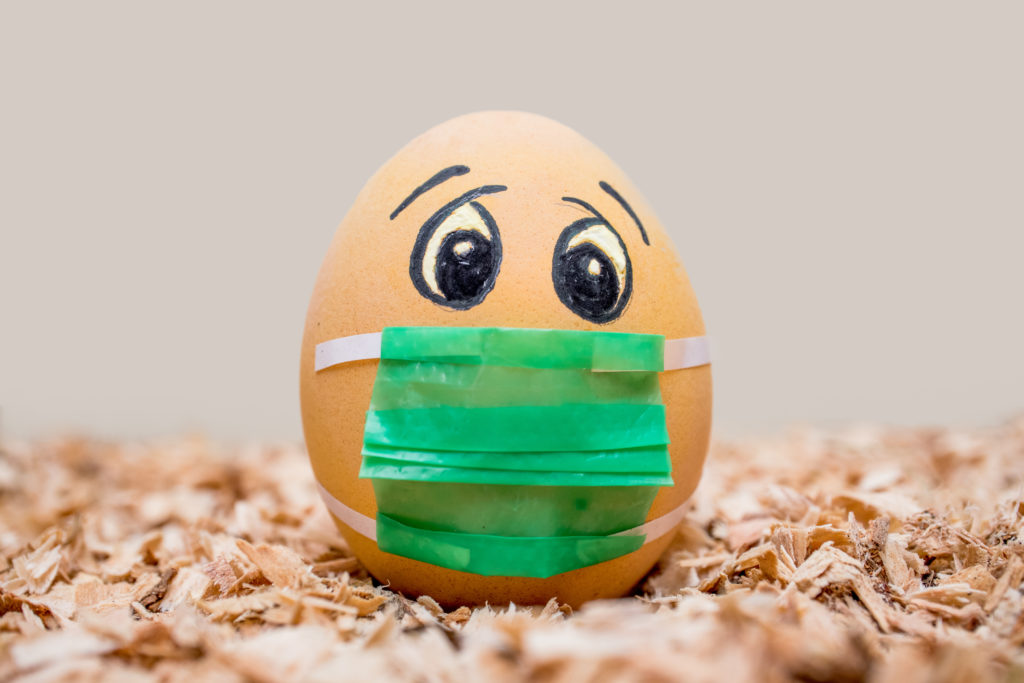 worried egg with mask