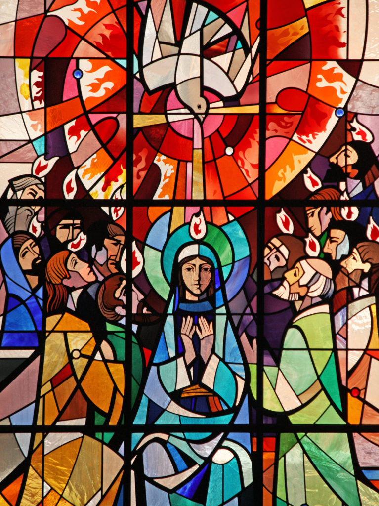 a stained glass window detection of Pentecost